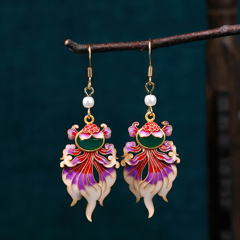 Buddha Stones Retro-Ohrhänger mit Koi-Fisch aus Kupfer - image 2