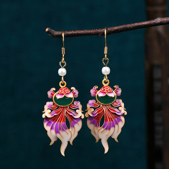 Buddha Stones Retro-Ohrhänger mit Koi-Fisch aus Kupfer - image 2