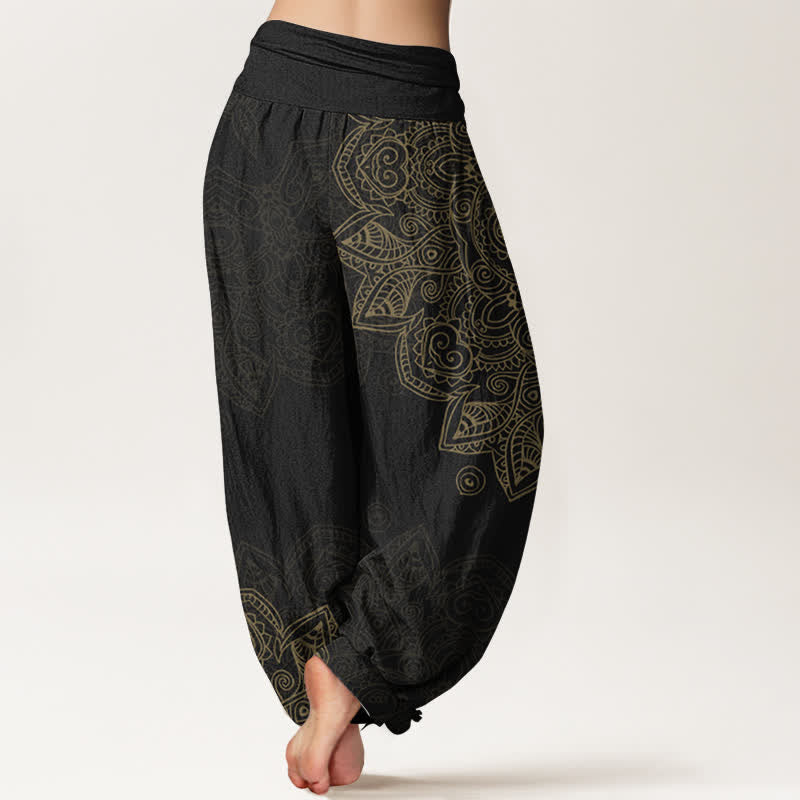 Buddha Stones Baumwoll-Haremshose mit Vintage-Mandala-Rankenmuster und elastischem Bund für Damen - image 2