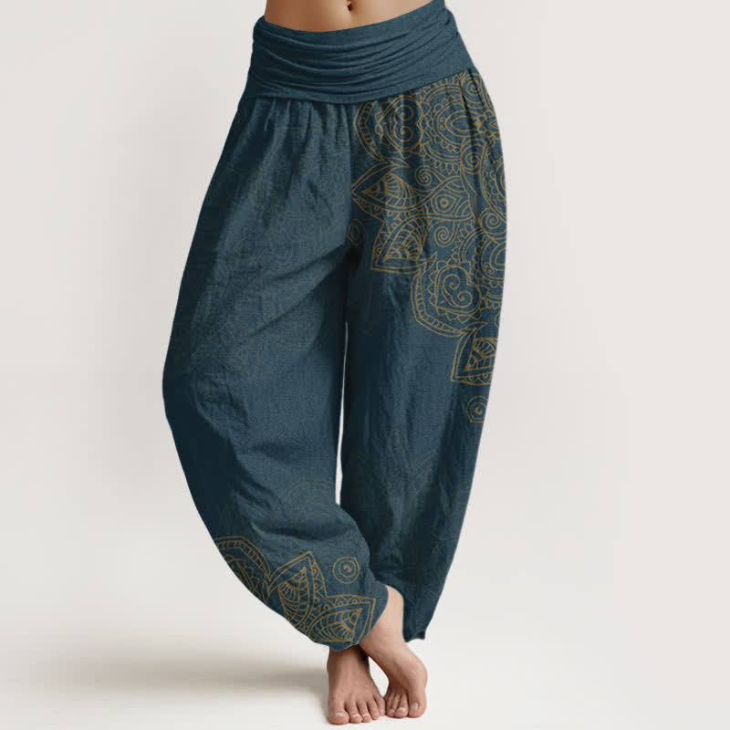 Buddha Stones Baumwoll-Haremshose mit Vintage-Mandala-Rankenmuster und elastischem Bund für Damen - Dunkelblau - US16, UK/AU20, EU48 (3XL) - image 5