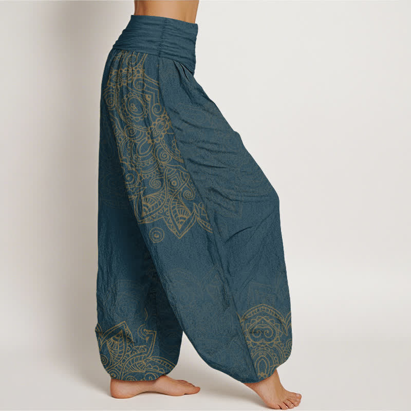Buddha Stones Baumwoll-Haremshose mit Vintage-Mandala-Rankenmuster und elastischem Bund für Damen - image 6