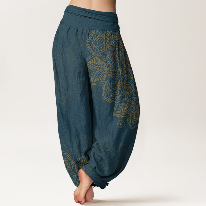 Buddha Stones Baumwoll-Haremshose mit Vintage-Mandala-Rankenmuster und elastischem Bund für Damen - image 7