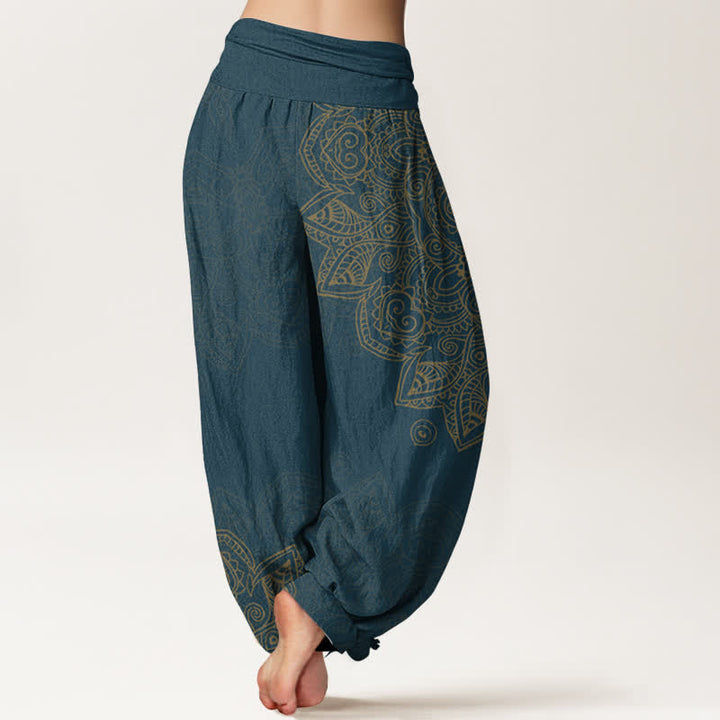 Buddha Stones Baumwoll-Haremshose mit Vintage-Mandala-Rankenmuster und elastischem Bund für Damen - image 7