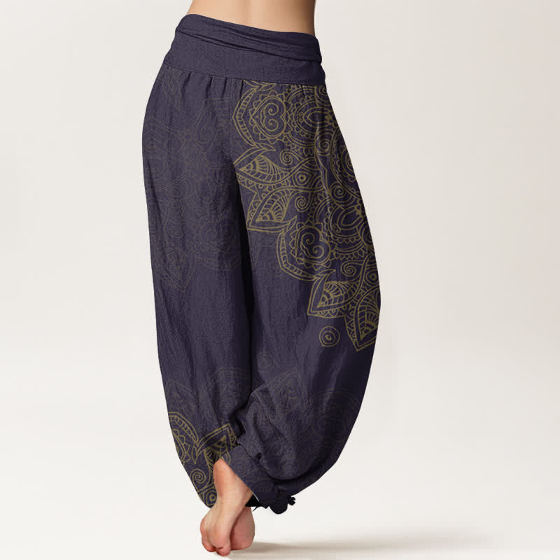 Buddha Stones Baumwoll-Haremshose mit Vintage-Mandala-Rankenmuster und elastischem Bund für Damen - image 10