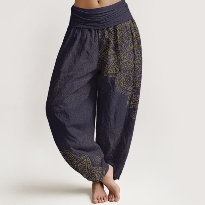 Buddha Stones Baumwoll-Haremshose mit Vintage-Mandala-Rankenmuster und elastischem Bund für Damen - Indigo - US16, UK/AU20, EU48 (3XL) - image 8