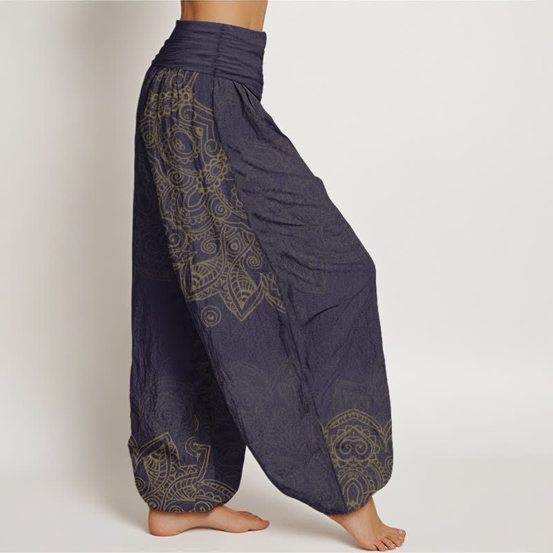 Buddha Stones Baumwoll-Haremshose mit Vintage-Mandala-Rankenmuster und elastischem Bund für Damen - image 9