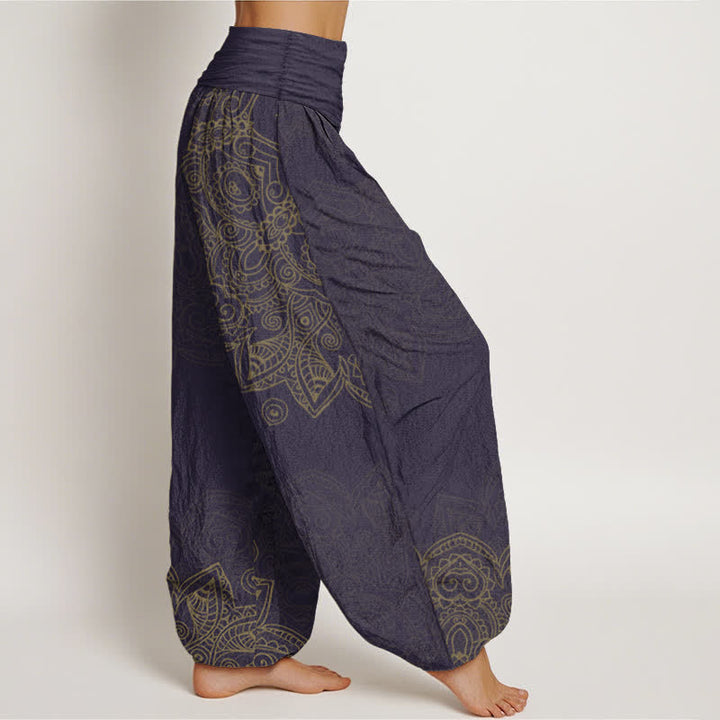 Buddha Stones Baumwoll-Haremshose mit Vintage-Mandala-Rankenmuster und elastischem Bund für Damen - image 9