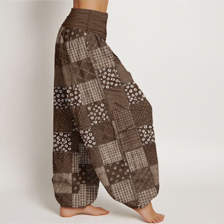 Buddha Stones Baumwoll-Haremshose mit Vintage-Patchwork-Blumenmuster und elastischem Bund für Damen - image 9