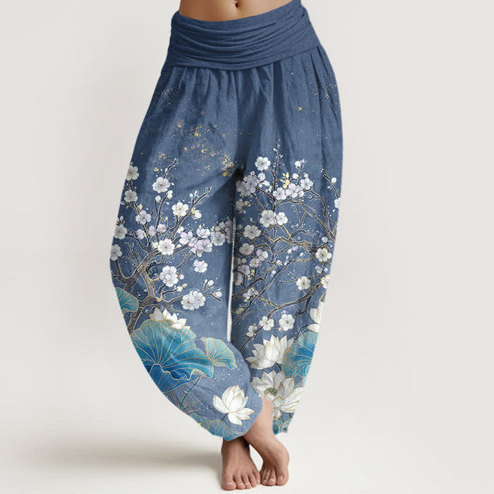 Buddha Stones Baumwoll-Haremshose mit botanischem Lotusblumenmuster und elastischem Bund für Damen - SteelBlue - US16, UK/AU20, EU48 (3XL) - image 5