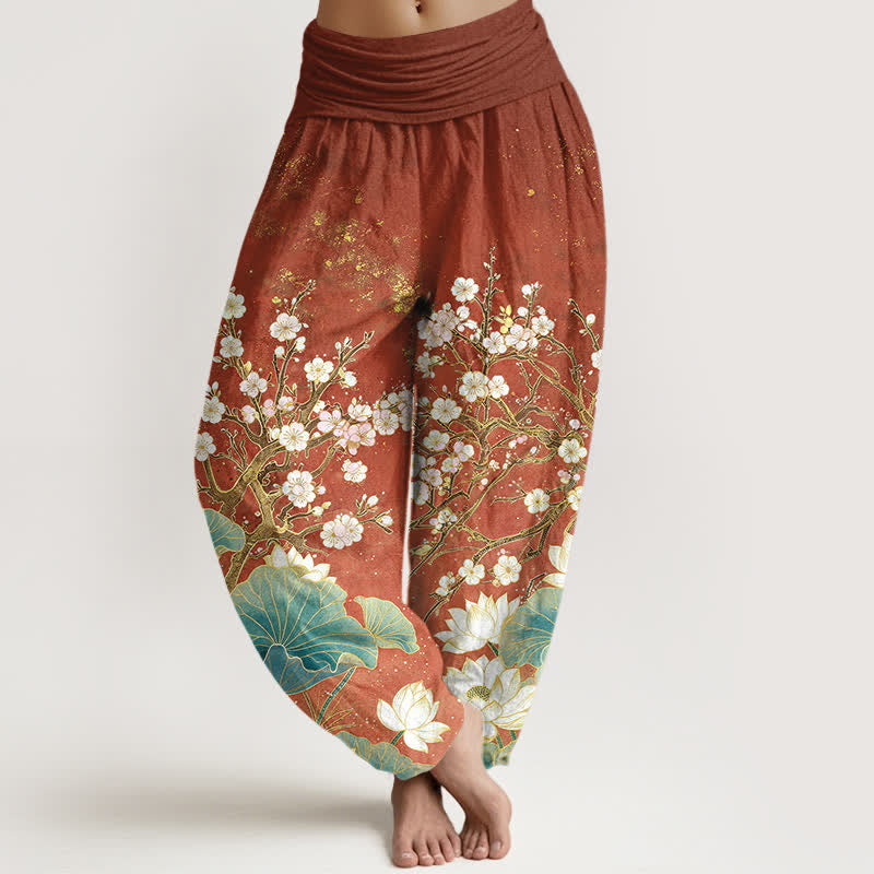 Buddha Stones Baumwoll-Haremshose mit botanischem Lotusblumenmuster und elastischem Bund für Damen - Sienna - US16, UK/AU20, EU48 (3XL) - image 8
