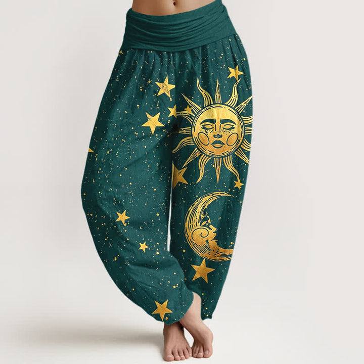 Buddha Stones Baumwoll-Haremshose mit goldenem Sonnensternmuster und elastischem Bund für Damen - Türkis - US16, UK/AU20, EU48 (3XL) - image 5