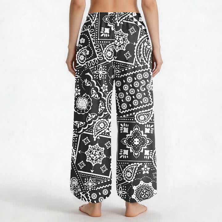 Buddha Stones Baumwoll-Haremshose für Damen mit böhmischem Paisley-Bandana-Muster, elastischem Bund und Seitentaschen - image 2