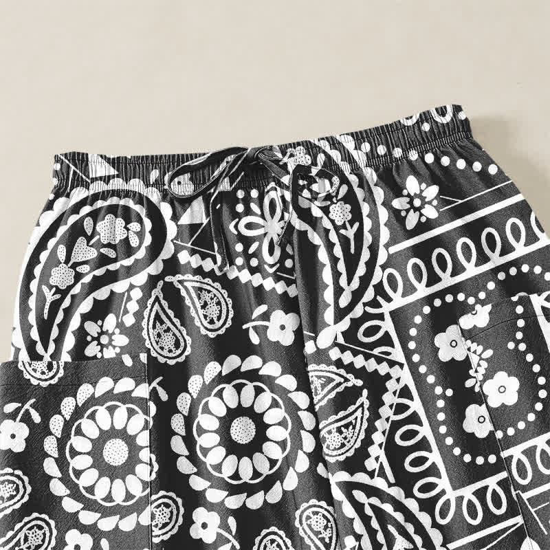 Buddha Stones Baumwoll-Haremshose für Damen mit böhmischem Paisley-Bandana-Muster, elastischem Bund und Seitentaschen - image 5