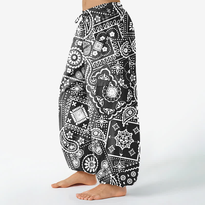 Buddha Stones Baumwoll-Haremshose für Damen mit böhmischem Paisley-Bandana-Muster, elastischem Bund und Seitentaschen - image 1