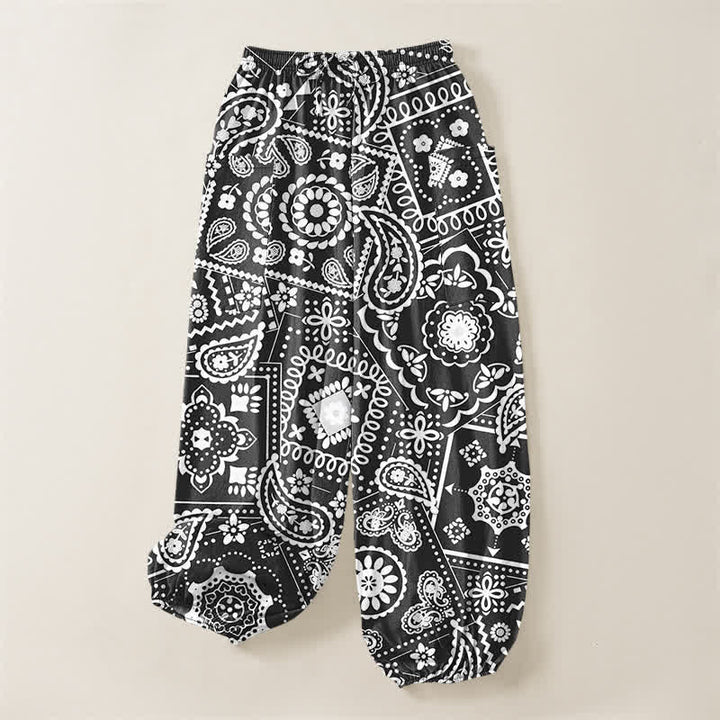 Buddha Stones Baumwoll-Haremshose für Damen mit böhmischem Paisley-Bandana-Muster, elastischem Bund und Seitentaschen - image 3
