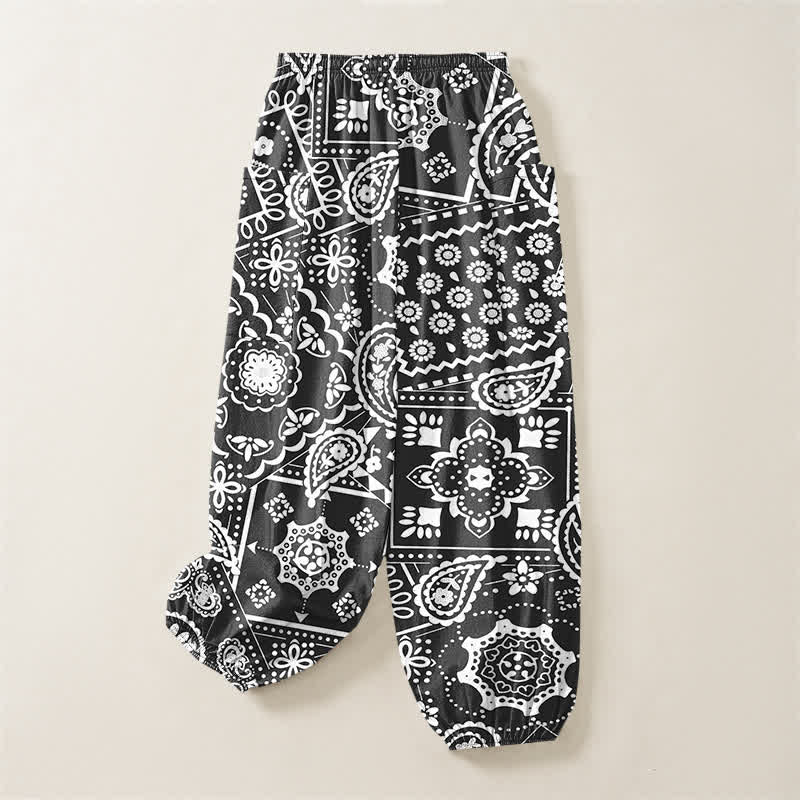 Buddha Stones Baumwoll-Haremshose für Damen mit böhmischem Paisley-Bandana-Muster, elastischem Bund und Seitentaschen - image 4