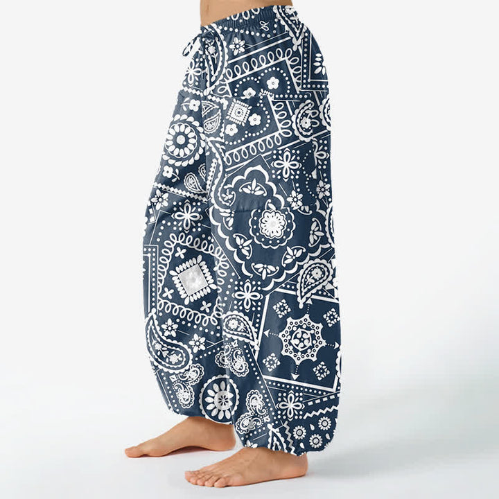 Buddha Stones Baumwoll-Haremshose für Damen mit böhmischem Paisley-Bandana-Muster, elastischem Bund und Seitentaschen - image 8