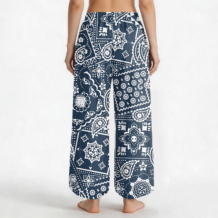 Buddha Stones Baumwoll-Haremshose für Damen mit böhmischem Paisley-Bandana-Muster, elastischem Bund und Seitentaschen - image 9