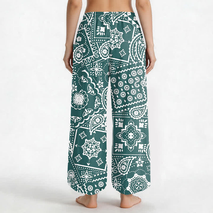 Buddha Stones Baumwoll-Haremshose für Damen mit böhmischem Paisley-Bandana-Muster, elastischem Bund und Seitentaschen - image 12