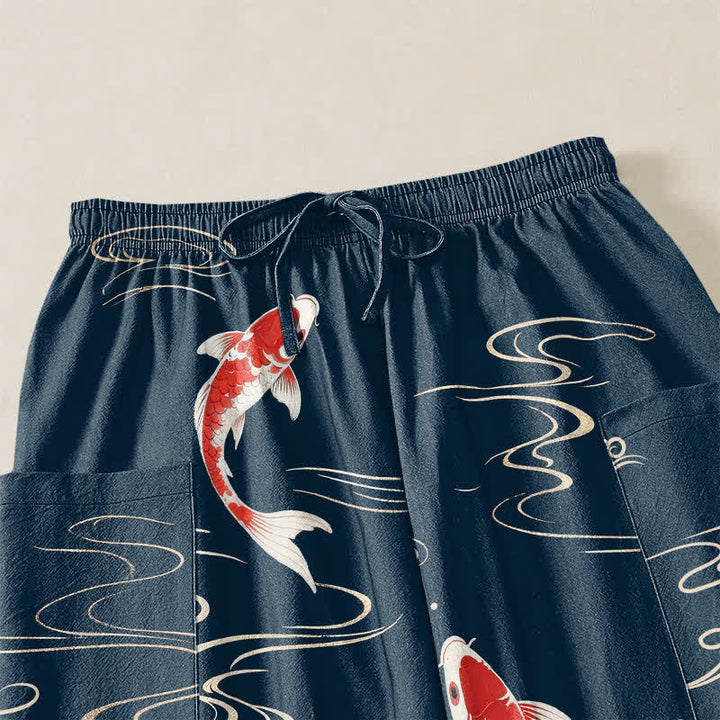 Buddha Stones Damen-Haremshose aus Baumwolle mit Koi-Muster (Ozeanwellen), elastischem Bund und Seitentaschen - image 5