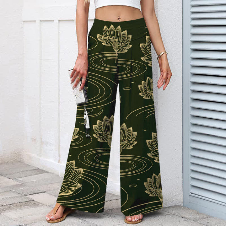 Buddha Stones Baumwoll-Leinen-Hose mit Lotus-Wellenmuster, elastischem Bund, weitem Bein und Taschen - image 7