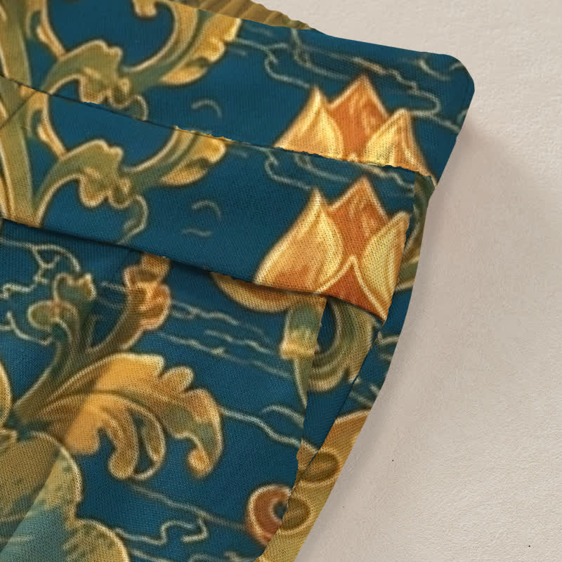 Buddha Stones Baumwoll-Leinen-Hose mit Vintage-Lotusblumenmuster, elastischem Bund, weitem Bein und Taschen - image 2
