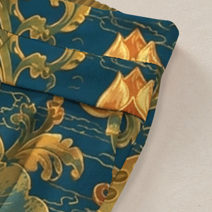 Buddha Stones Baumwoll-Leinen-Hose mit Vintage-Lotusblumenmuster, elastischem Bund, weitem Bein und Taschen - image 2