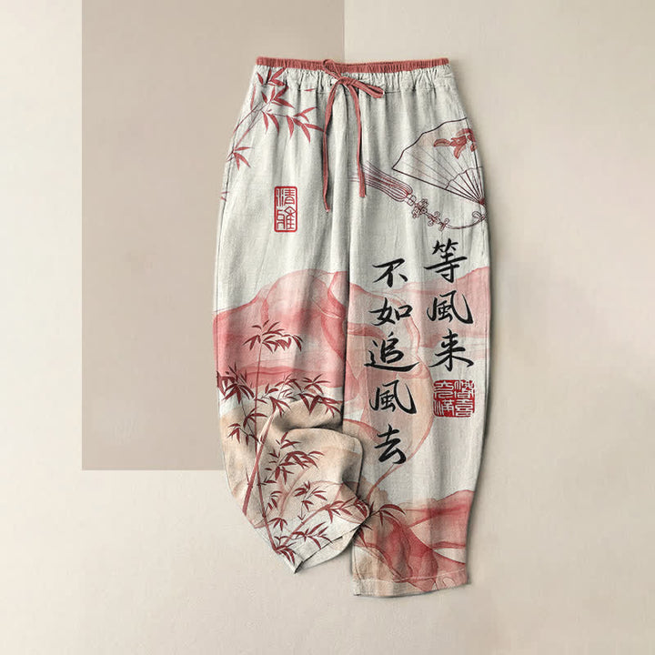 Buddha Stones Damenhose aus reiner Baumwolle mit orientalischem Bambusmuster, elastischem Bund und Taschen - Tomate - US16, UK/AU20, EU48 (3XL) - image 3