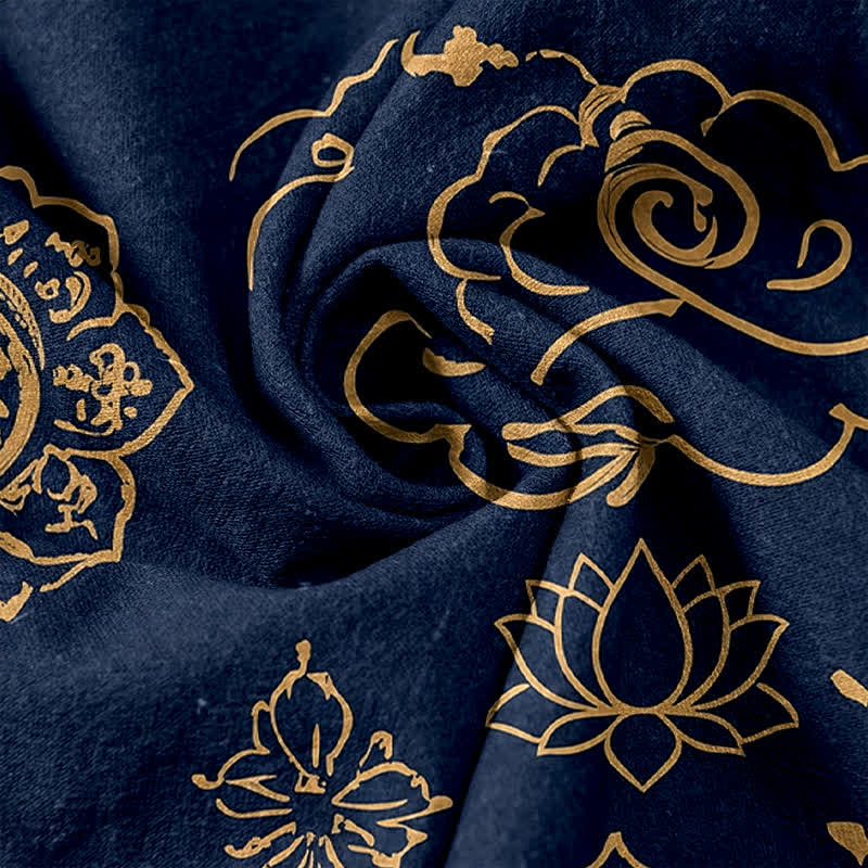 Buddha Stones Damenhose aus reiner Baumwolle mit tibetischem Schriftmuster, elastischem Bund und Taschen - image 3