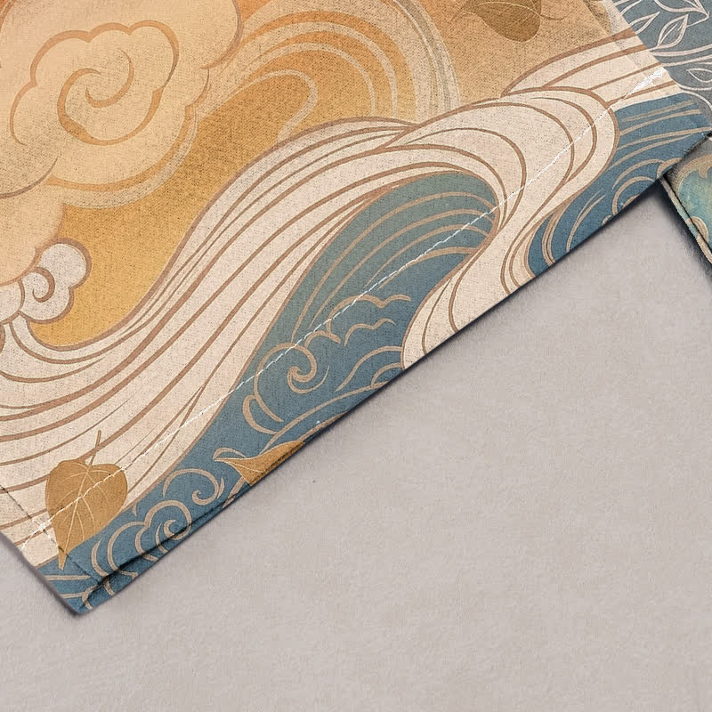 Buddha Stones Damenhose aus reiner Baumwolle mit Lotus-Wolken-Farbverlaufsmuster, elastischem Bund und Taschen - image 1