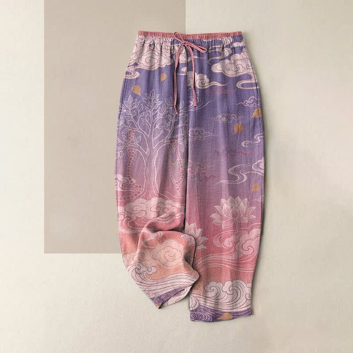Buddha Stones Damenhose aus reiner Baumwolle mit Lotus-Wolken-Farbverlaufsmuster, elastischem Bund und Taschen - Rosa - US16, UK/AU20, EU48 (3XL) - image 3