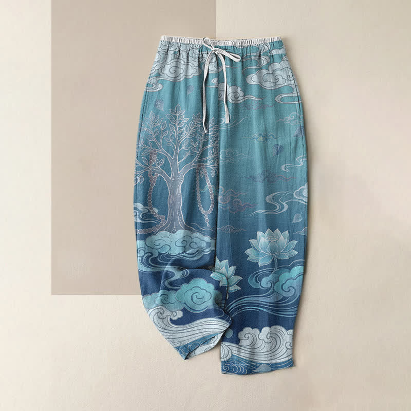Buddha Stones Damenhose aus reiner Baumwolle mit Lotus-Wolken-Farbverlaufsmuster, elastischem Bund und Taschen - Tiefblau - US16, UK/AU20, EU48 (3XL) - image 4
