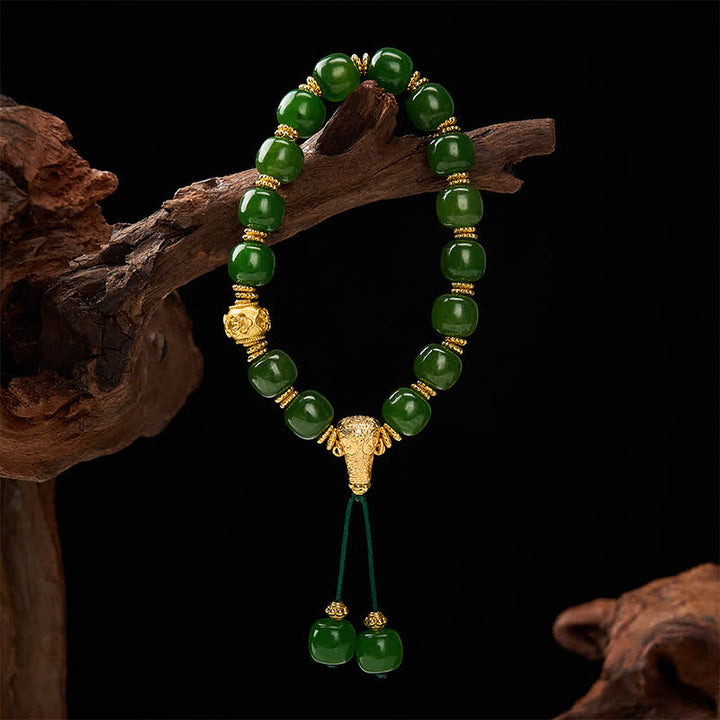 Buddha Stones Armband mit cyanfarbenem Jade-Anhänger und goldenen Akzenten - image 1
