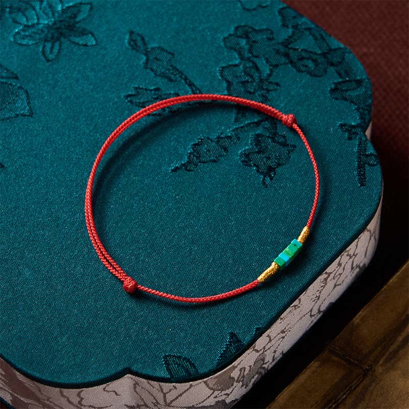 Buddha Stones Armband aus ultrafeinen türkisfarbenen quadratischen Perlen und rotem Schutzseil - image 8