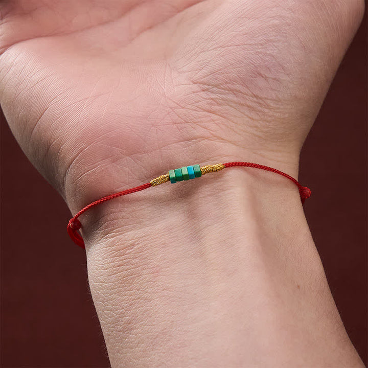 Buddha Stones Armband aus ultrafeinen türkisfarbenen quadratischen Perlen und rotem Schutzseil - image 4