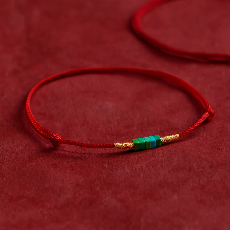 Buddha Stones Armband aus ultrafeinen türkisfarbenen quadratischen Perlen und rotem Schutzseil - image 2