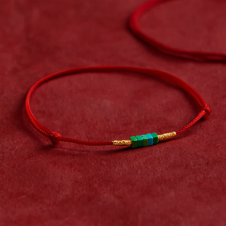 Buddha Stones Armband aus ultrafeinen türkisfarbenen quadratischen Perlen und rotem Schutzseil - image 2