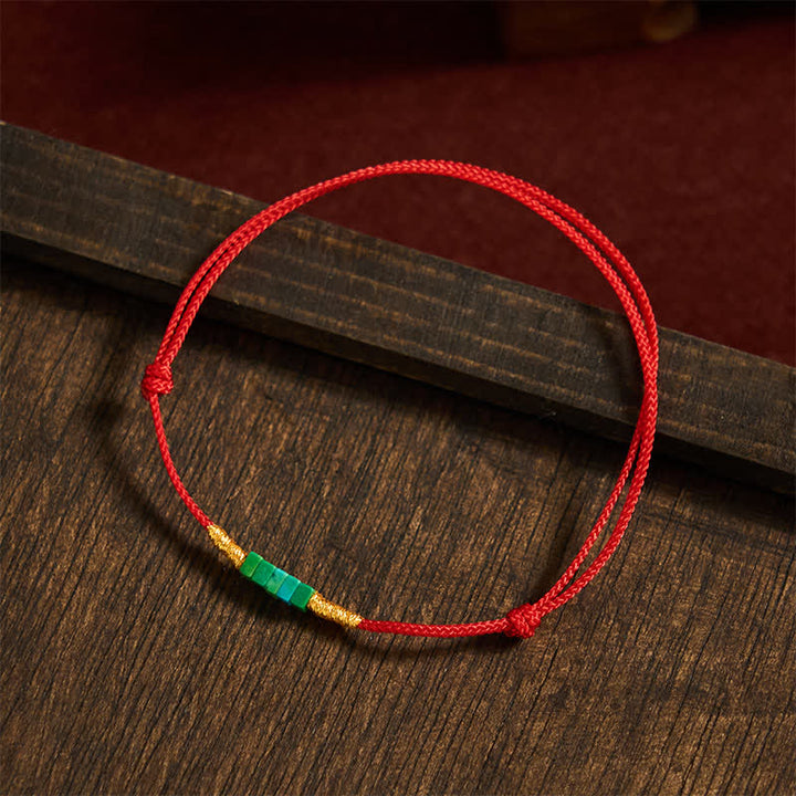 Buddha Stones Armband aus ultrafeinen türkisfarbenen quadratischen Perlen und rotem Schutzseil - image 3