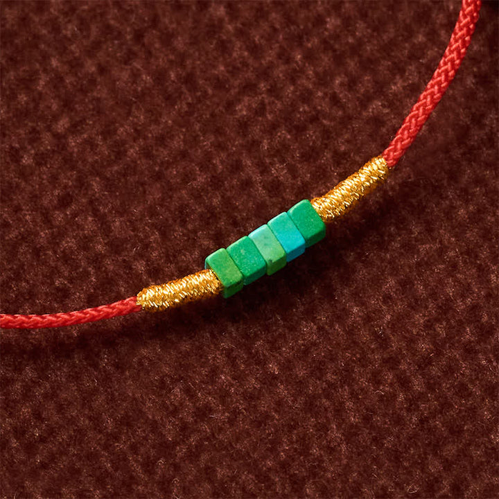 Buddha Stones Armband aus ultrafeinen türkisfarbenen quadratischen Perlen und rotem Schutzseil - image 9