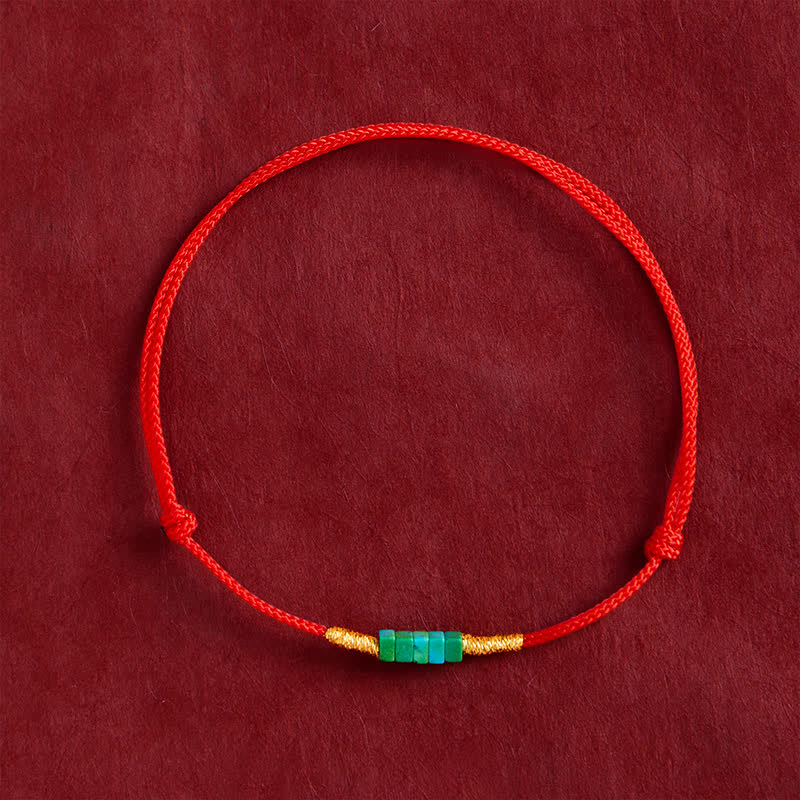 Buddha Stones Armband aus ultrafeinen türkisfarbenen quadratischen Perlen und rotem Schutzseil - image 1