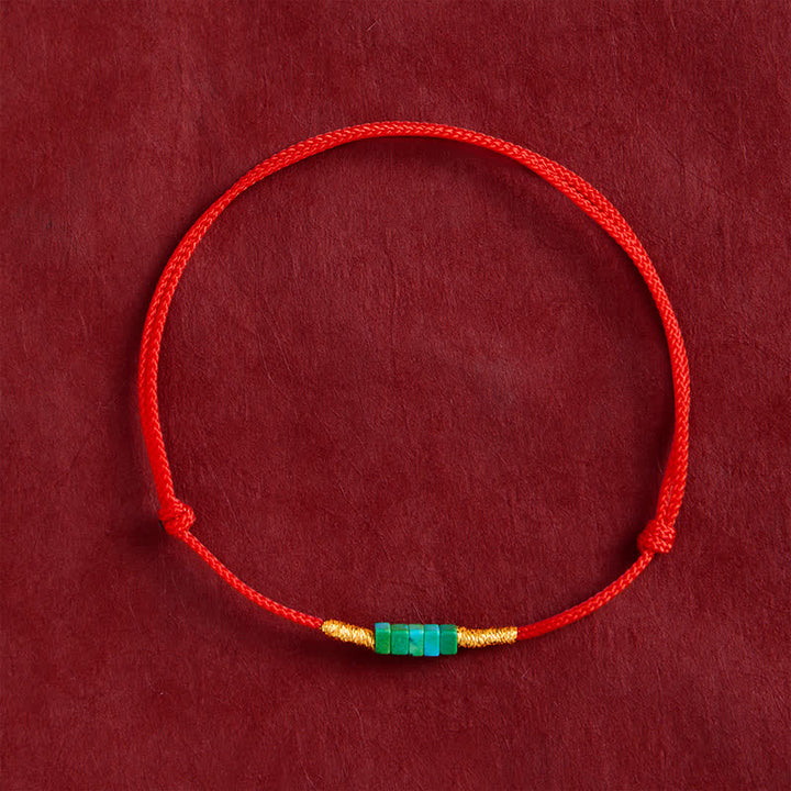 Buddha Stones Armband aus ultrafeinen türkisfarbenen quadratischen Perlen und rotem Schutzseil - image 1