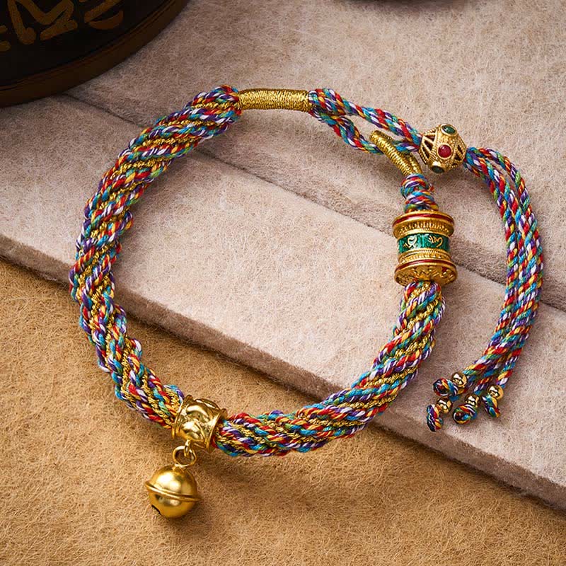 Buddha Stones Tibetisches Om Mani Padme Hum Kraftglocken-Charm Mehrfarbiges geflochtenes Seilarmband - Mehrfarbig (Handgelenkumfang: 15–17 cm) - image 0