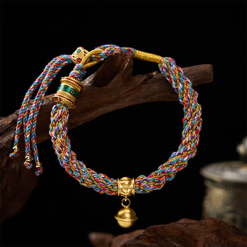 Buddha Stones Tibetisches Om Mani Padme Hum Kraftglocken-Charm Mehrfarbiges geflochtenes Seilarmband - image 1