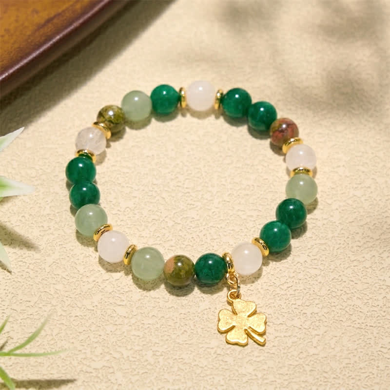 Buddha Stones Grünes Aventurin-Armband mit vierblättrigem Kleeblatt-Motiv – Glücksbringer - image 7
