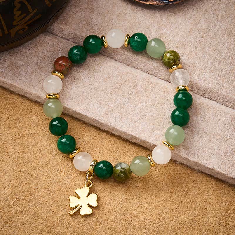 Buddha Stones Grünes Aventurin-Armband mit vierblättrigem Kleeblatt-Motiv – Glücksbringer - image 1