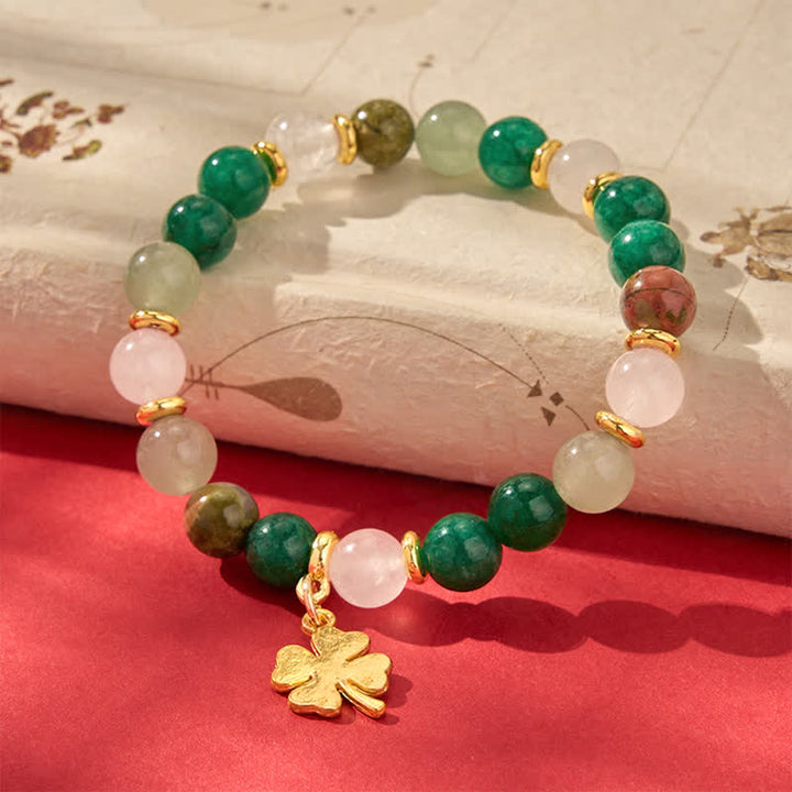 Buddha Stones Grünes Aventurin-Armband mit vierblättrigem Kleeblatt-Motiv – Glücksbringer - Grüner Aventurin (Glück ♥ Positivität) - image 0