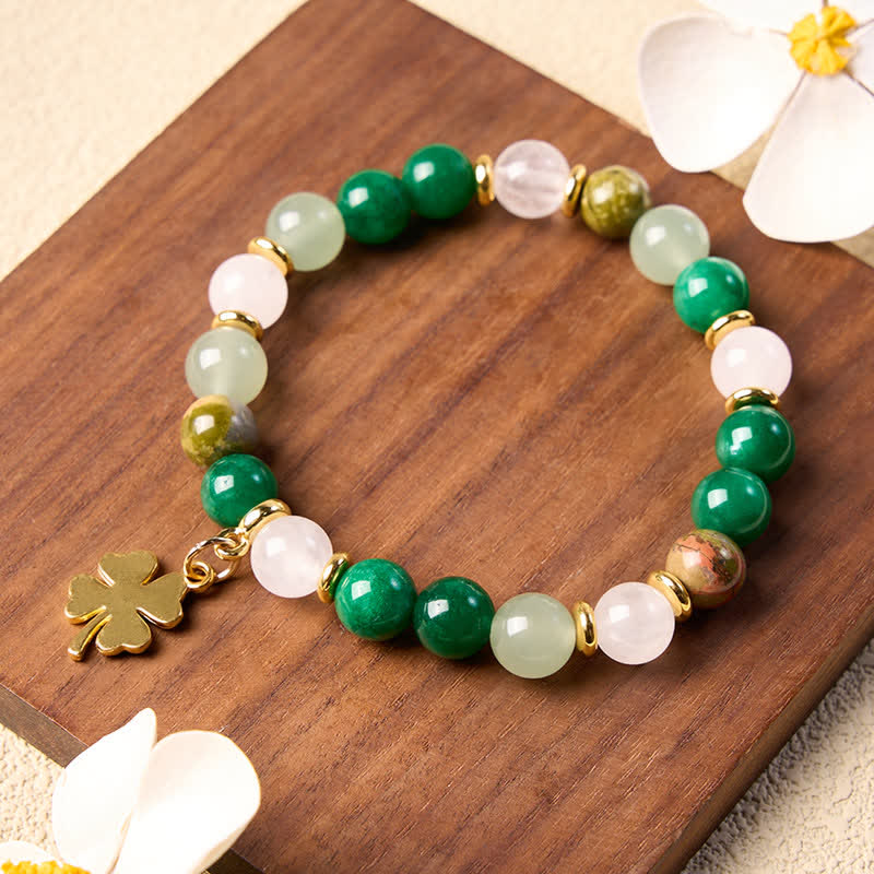 Buddha Stones Grünes Aventurin-Armband mit vierblättrigem Kleeblatt-Motiv – Glücksbringer - image 2