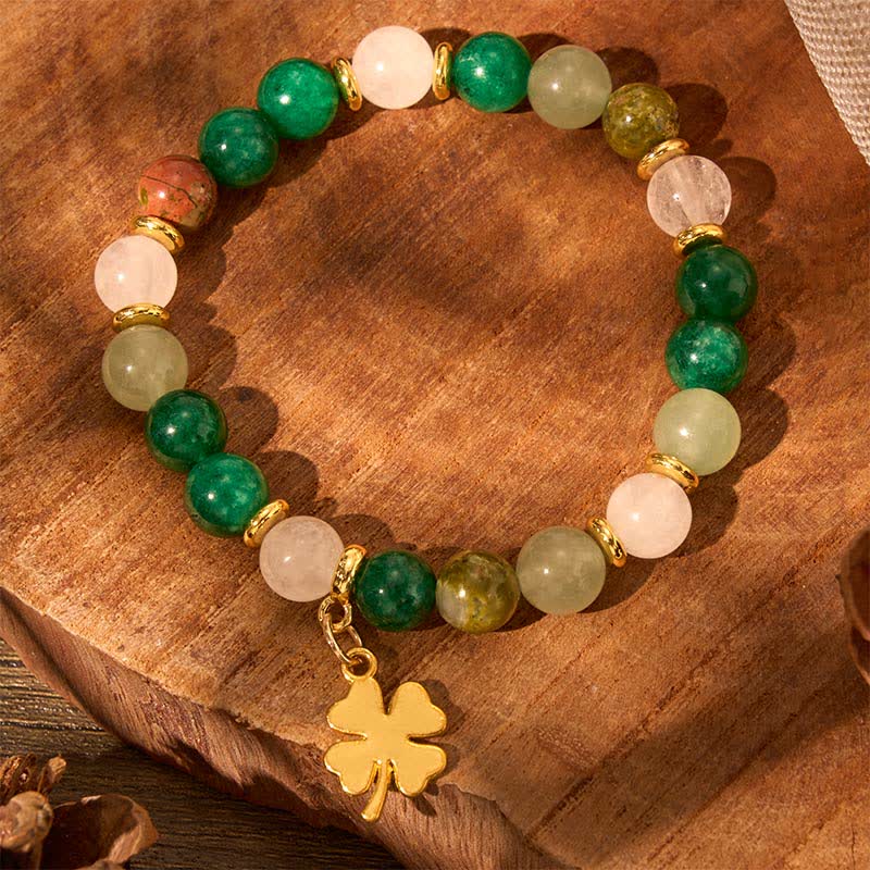 Buddha Stones Grünes Aventurin-Armband mit vierblättrigem Kleeblatt-Motiv – Glücksbringer - image 3