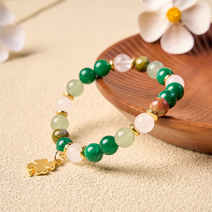 Buddha Stones Grünes Aventurin-Armband mit vierblättrigem Kleeblatt-Motiv – Glücksbringer - image 4