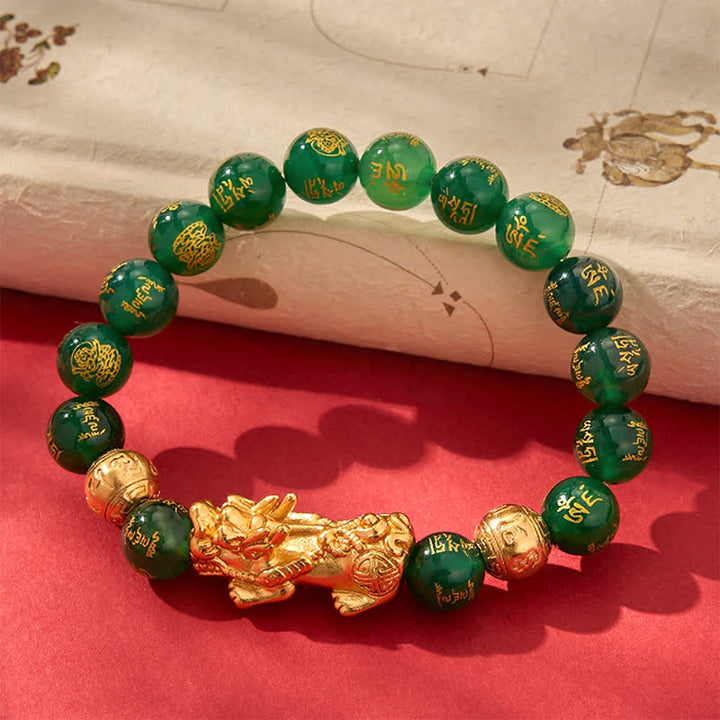 Buddha Stones Natürliches grünes Achat-Om-Mani-Padme-Hum-PiXiu-Harmonie-Armband - image 4